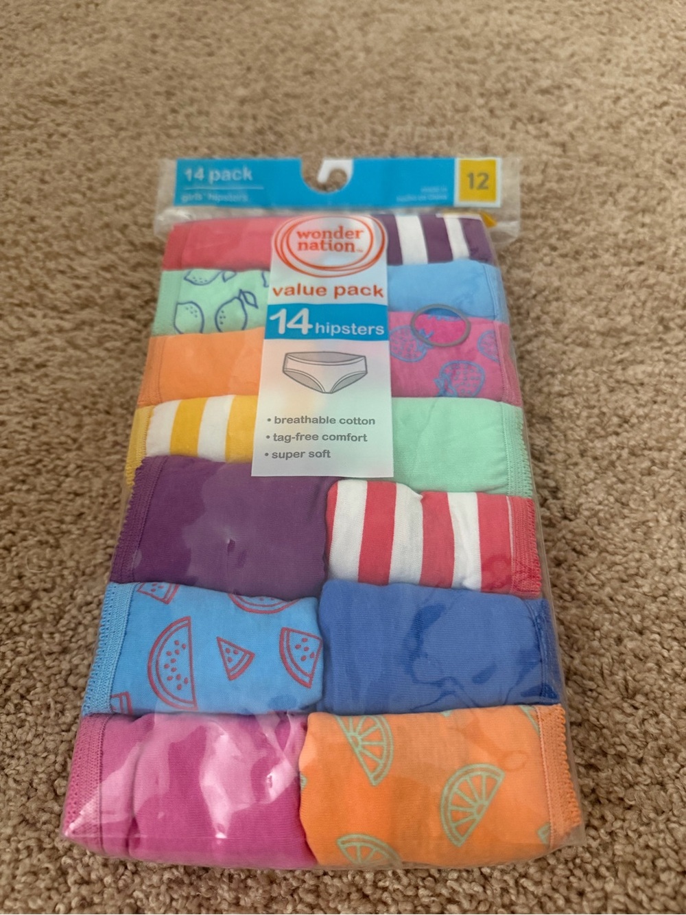 Wonder Nation Girls' Hipster Underwear Value Pack (14-Pack, Size 12)